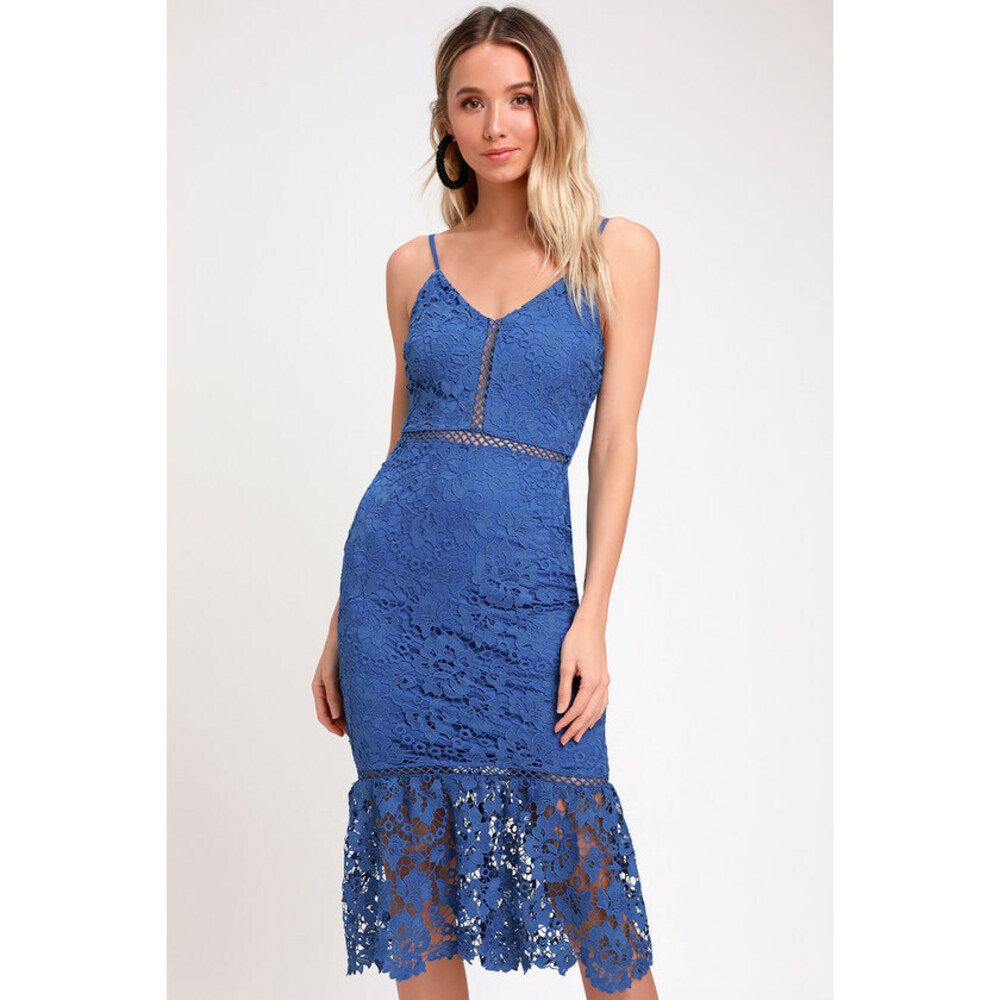 Lulus Taliah Blue Lace Midi Dress - Size S